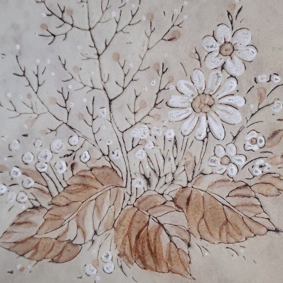 Oak Framed Floral Printed Art Trivet Tile vintage 80s Italy - Picture 2 of 4